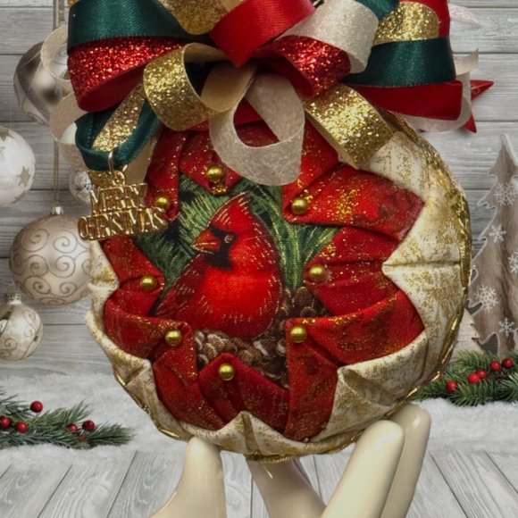 Christmas Tree Ornament, Cardinal Bird, Handmade Quilted Christmas Tree Ornament - Picture 12 of 16